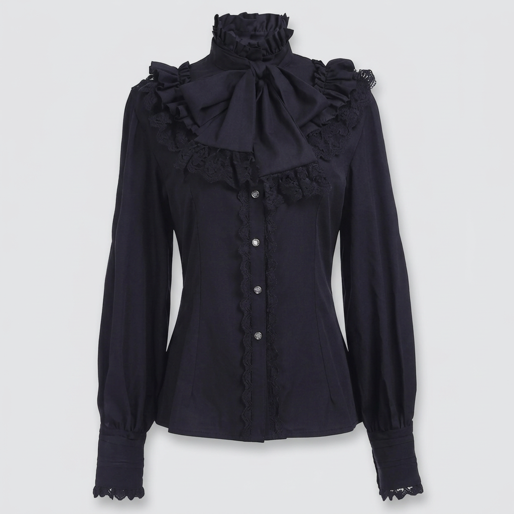 Adeline Ruffle Poet Blouse - Black - front
