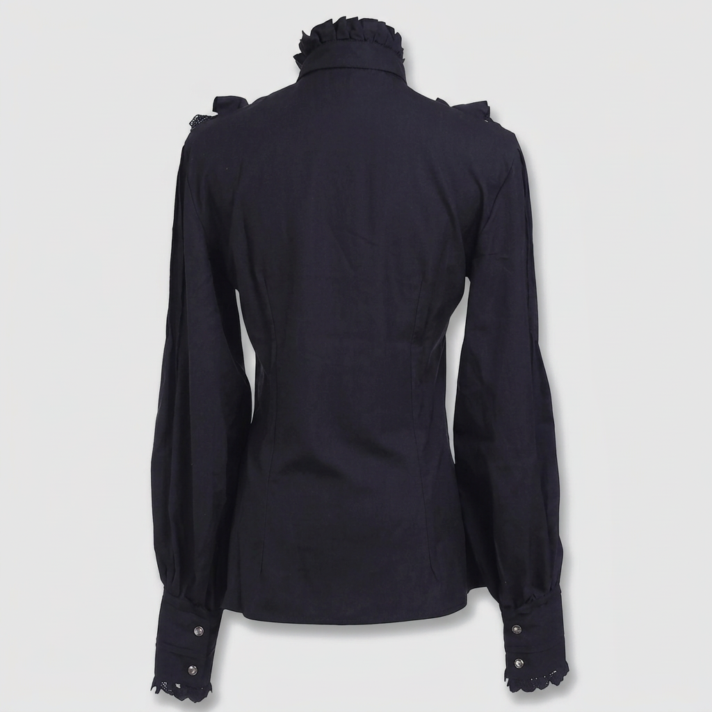 Adeline Ruffle Poet Blouse - Black - back