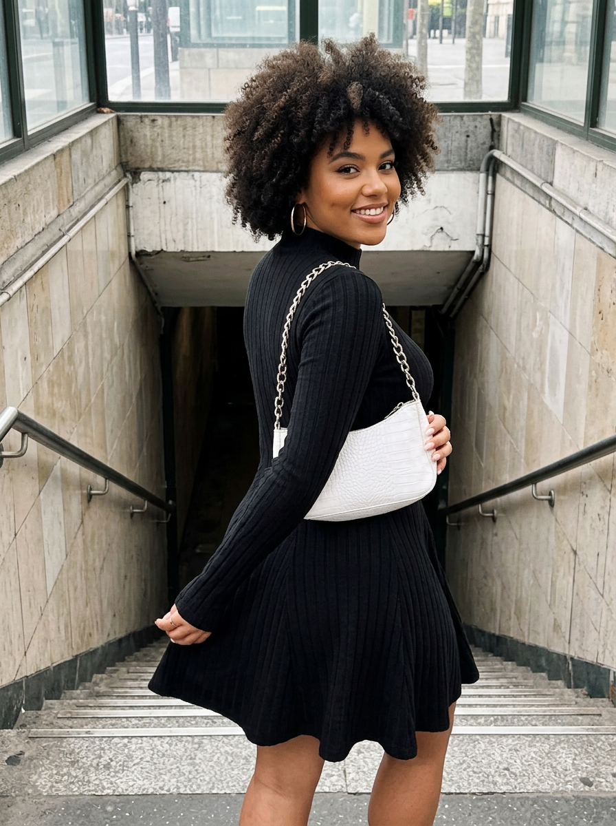 Sloane Ribbed Mock-Neck Skater Dress – how it looks worn