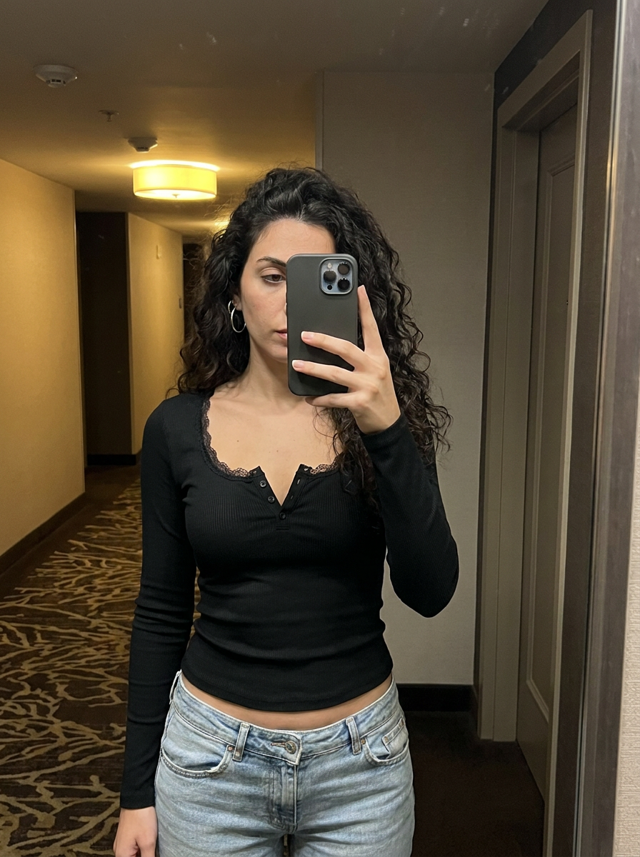 Lottie Lace-Trim Henley Top – how it looks worn