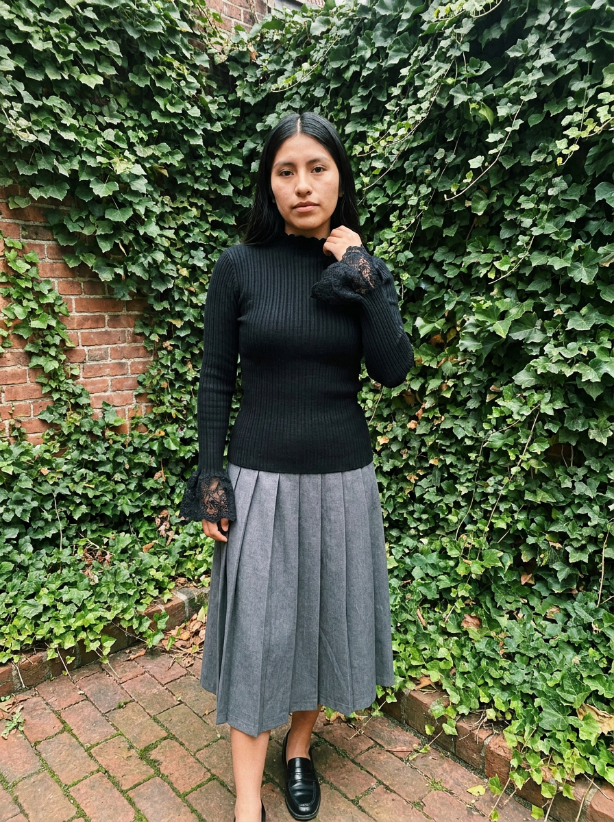 Blythe Lace-Cuff Rib Sweater – how it looks worn