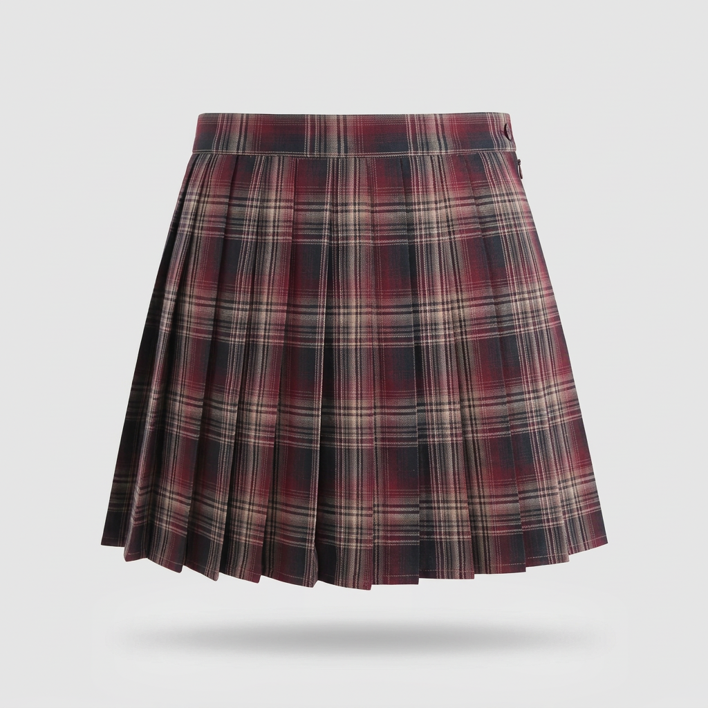Blair Pleated Plaid Mini Skirt - Burgundy Tartan - front