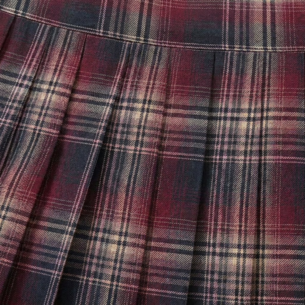 Blair Pleated Plaid Mini Skirt - Burgundy Tartan - detail