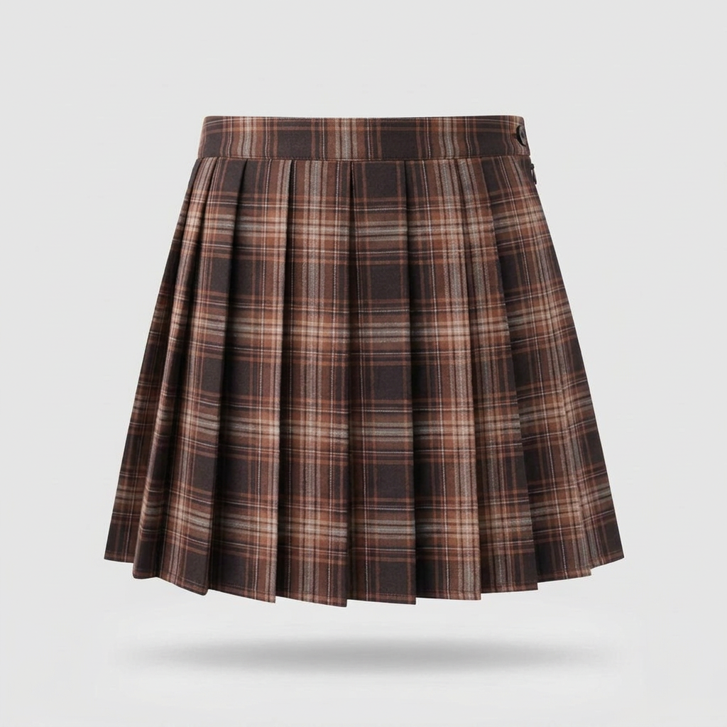 Blair Pleated Plaid Mini Skirt - Brown Check - front