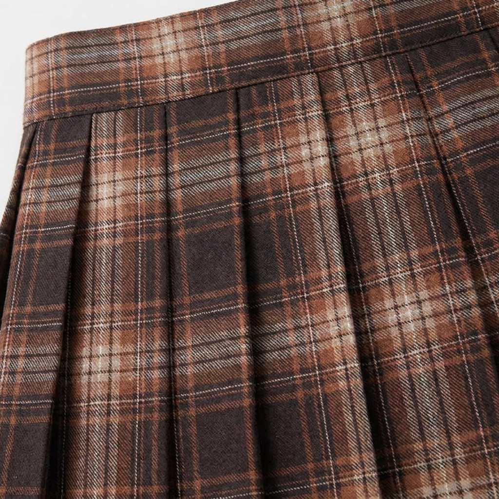 Blair Pleated Plaid Mini Skirt - Brown Check - detail