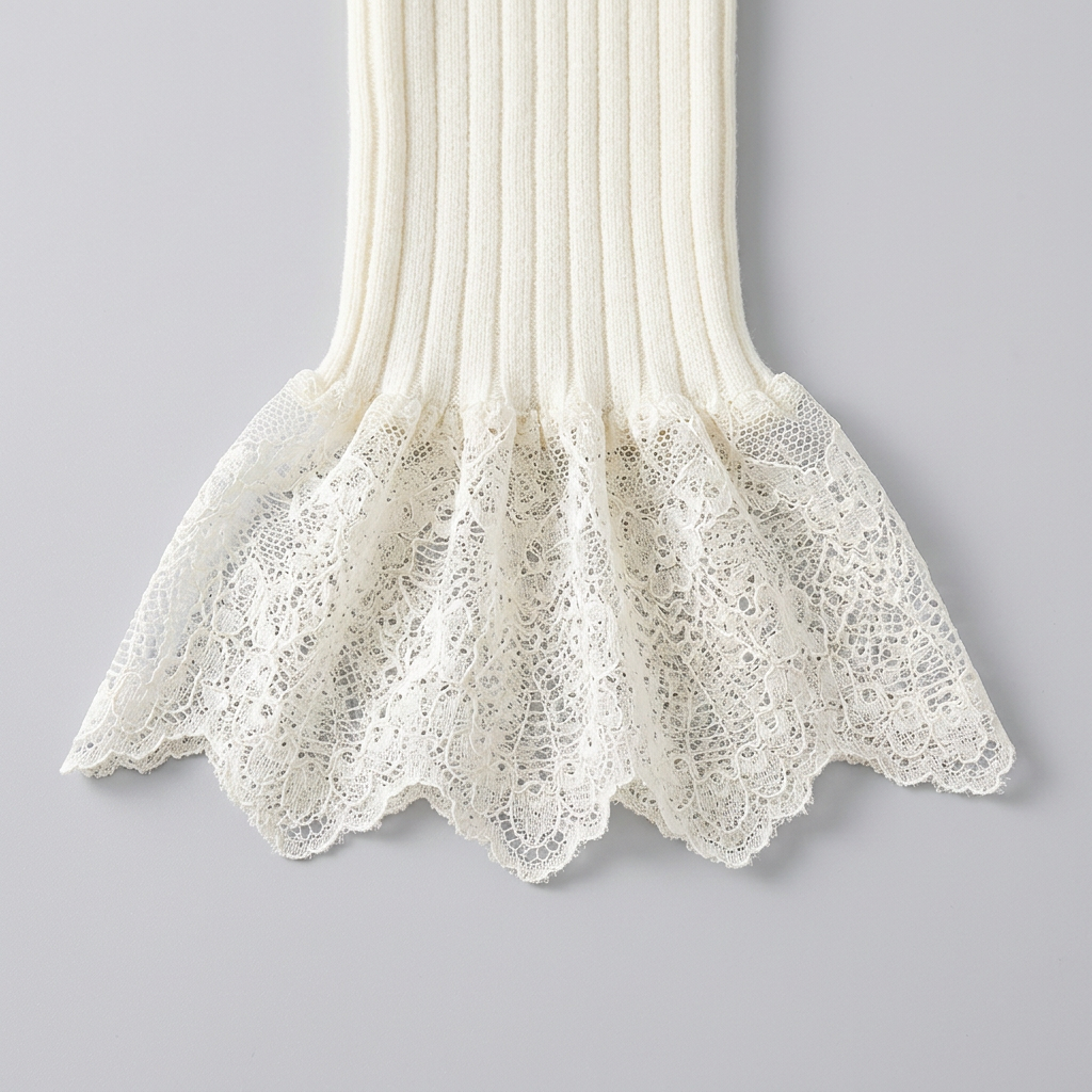 Blythe Lace-Cuff Rib Sweater - Cream - detail