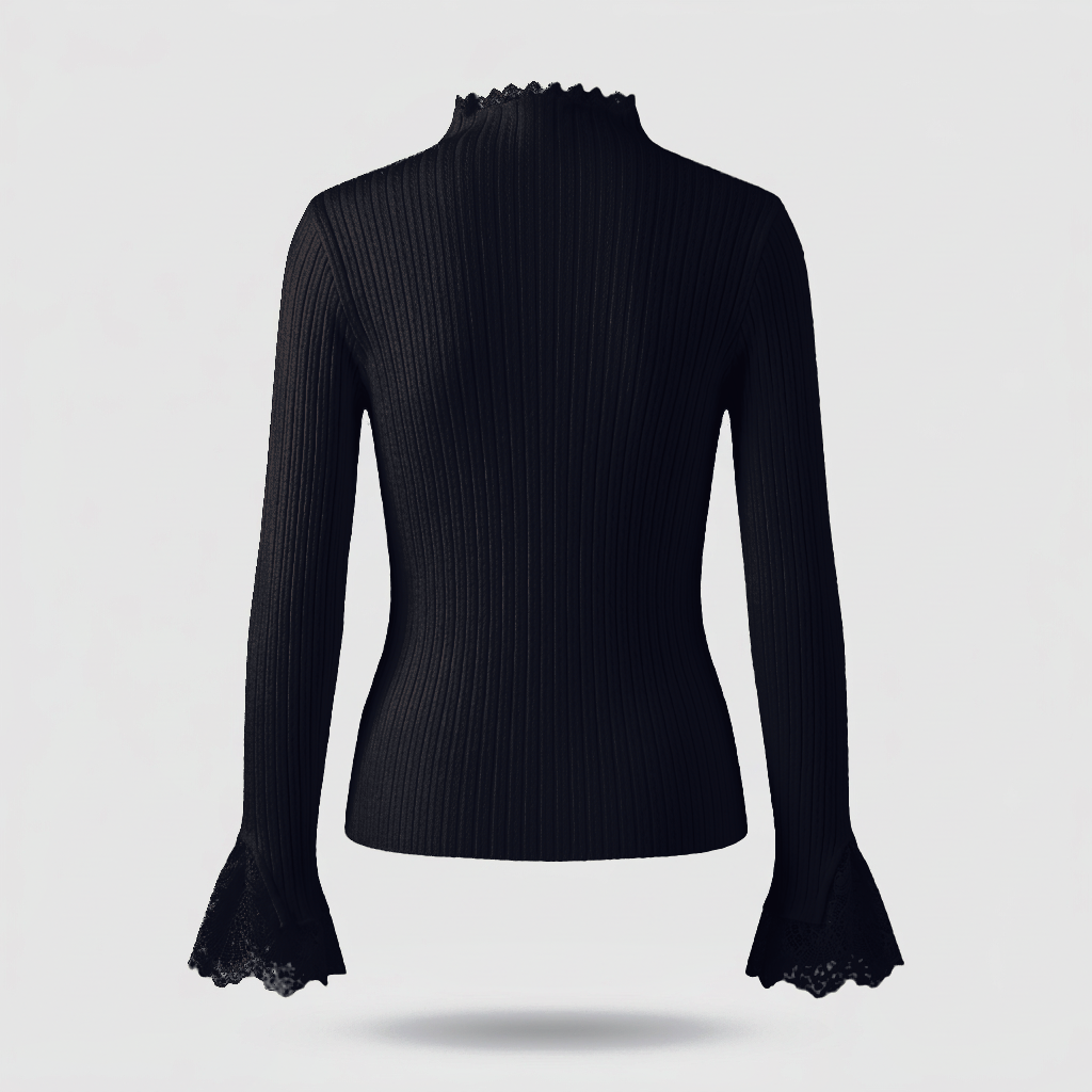Blythe Lace-Cuff Rib Sweater - Black - back