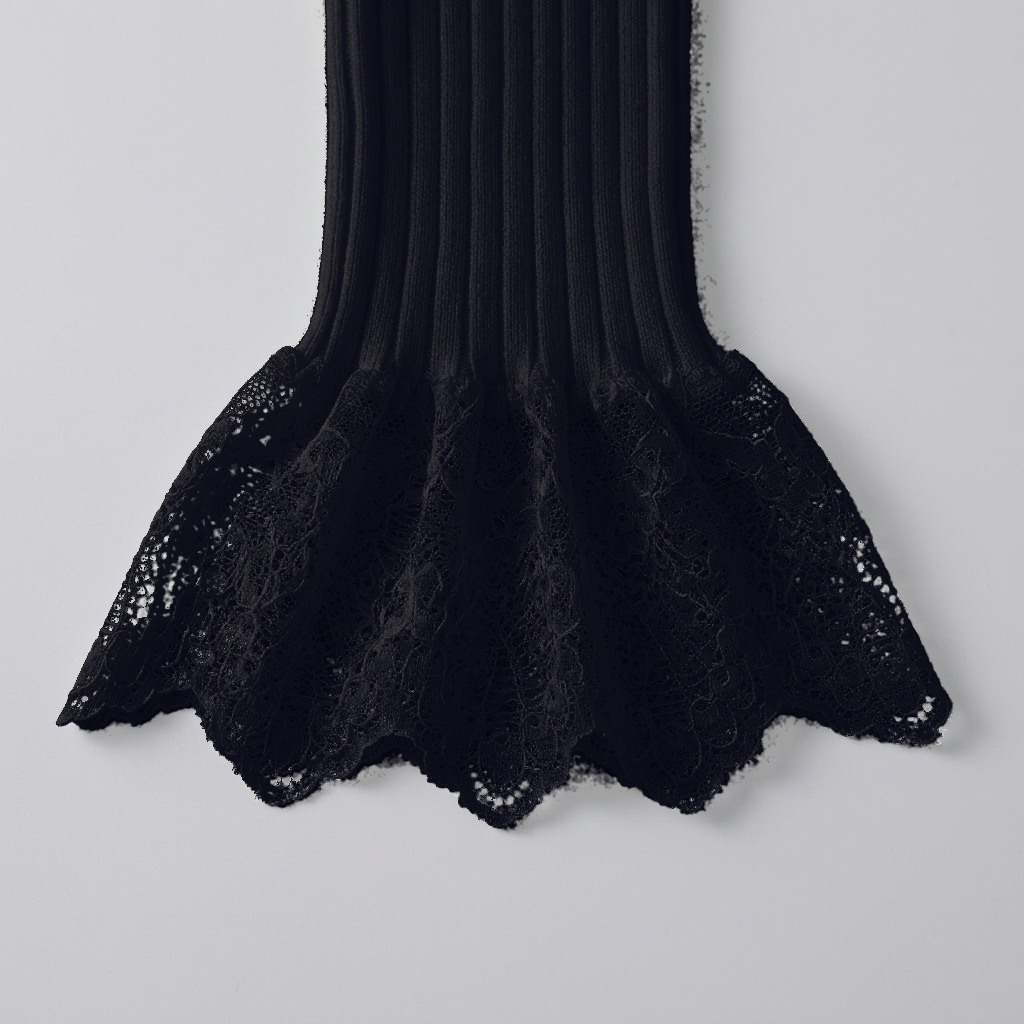 Blythe Lace-Cuff Rib Sweater - Black - detail