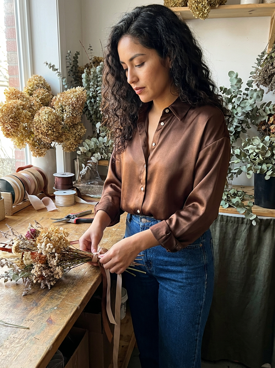 Camille Satin Shirt – how it looks worn