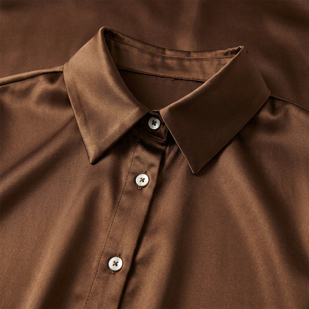 Camille Satin Shirt - Chocolate - detail