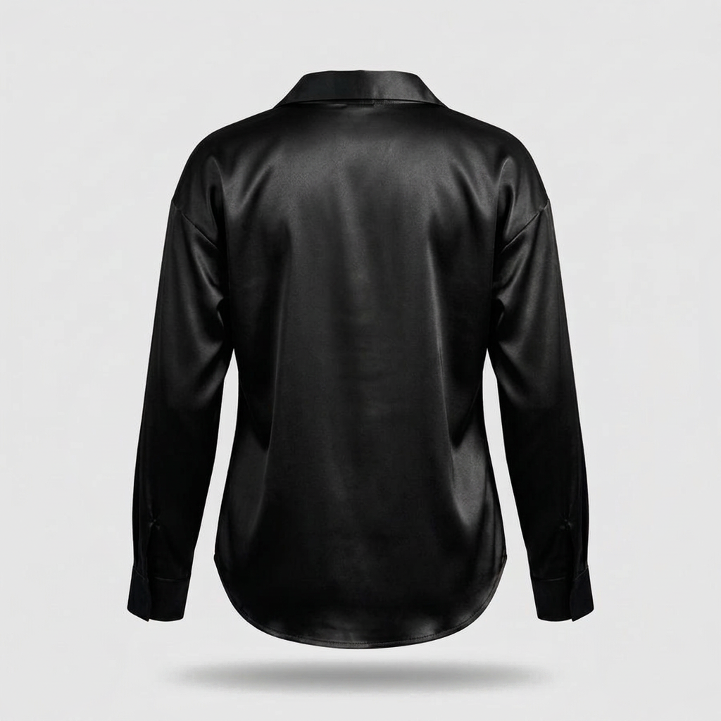 Camille Satin Shirt - Black - back