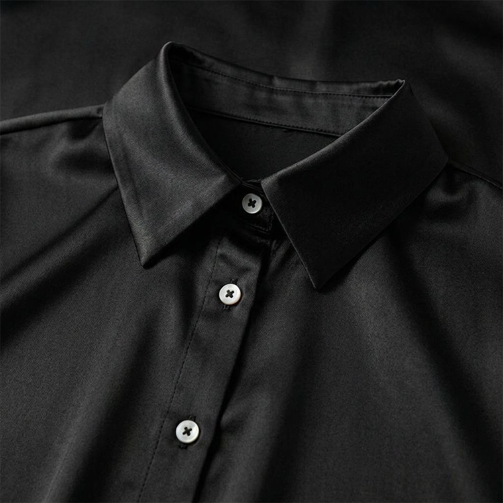 Camille Satin Shirt - Black - detail