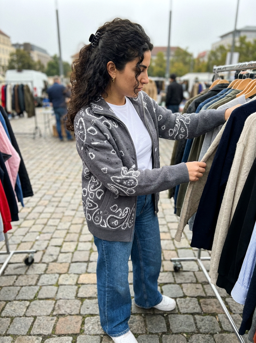Sienna Bandana Knit Zip Cardigan – how it looks worn