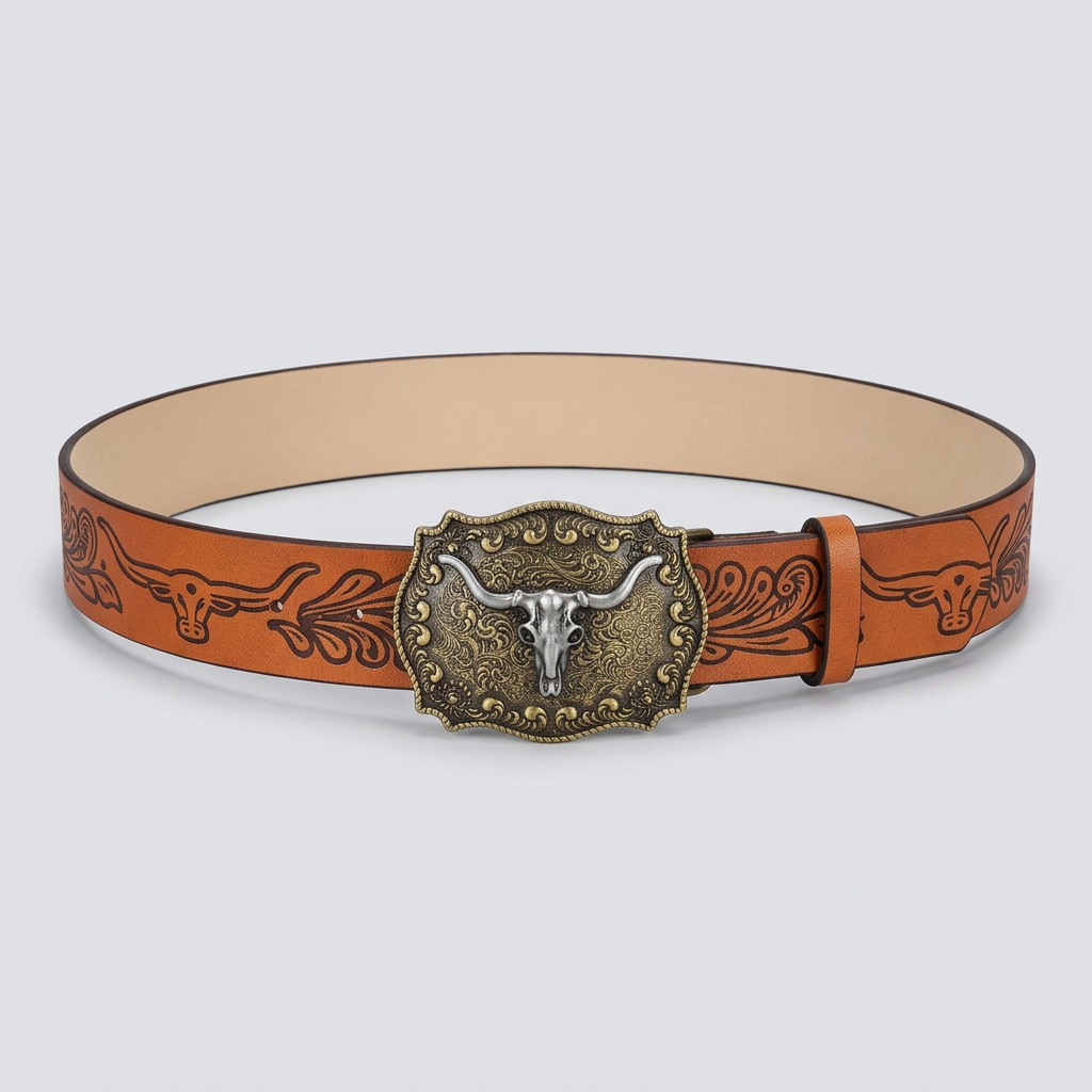Dakota Longhorn Western Belt - Camel - front