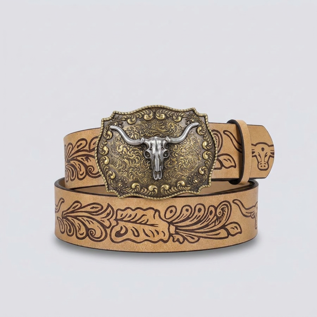 Dakota Longhorn Western Belt - Champagne - back