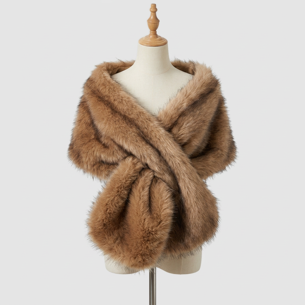 Esme Faux Fur Stole - Brown - front