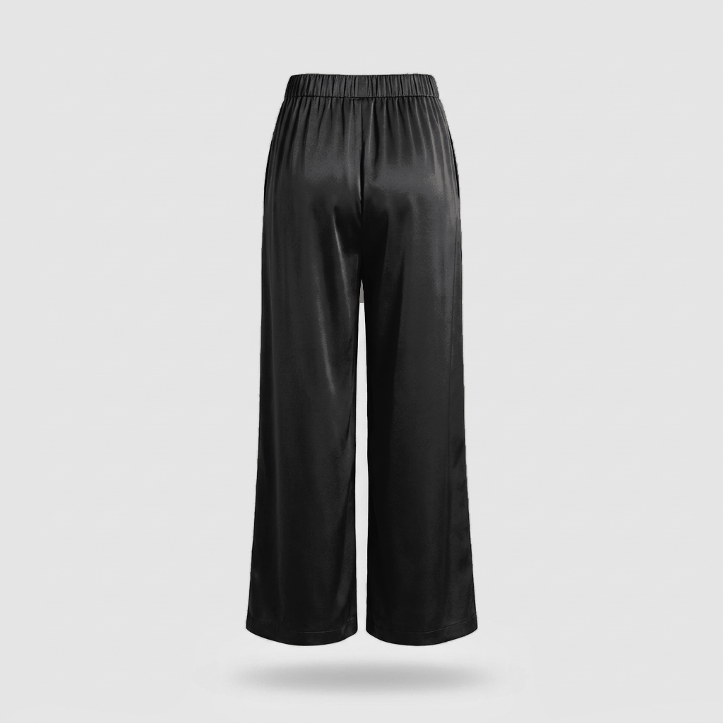 Estelle Satin Wide-Leg Pants - Black - back