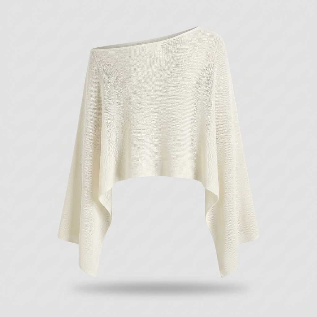 Faye Sheer Knit Poncho - Cream - back
