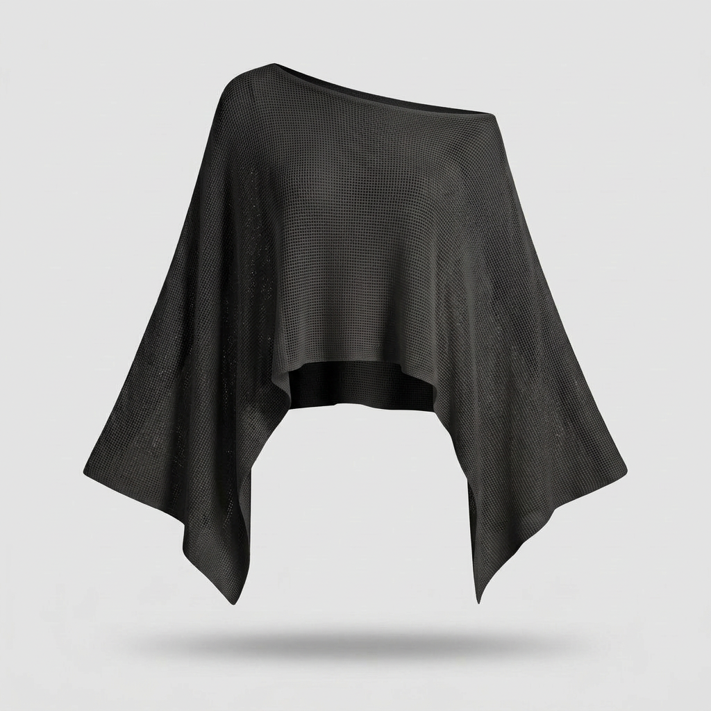 Faye Sheer Knit Poncho - Black - front