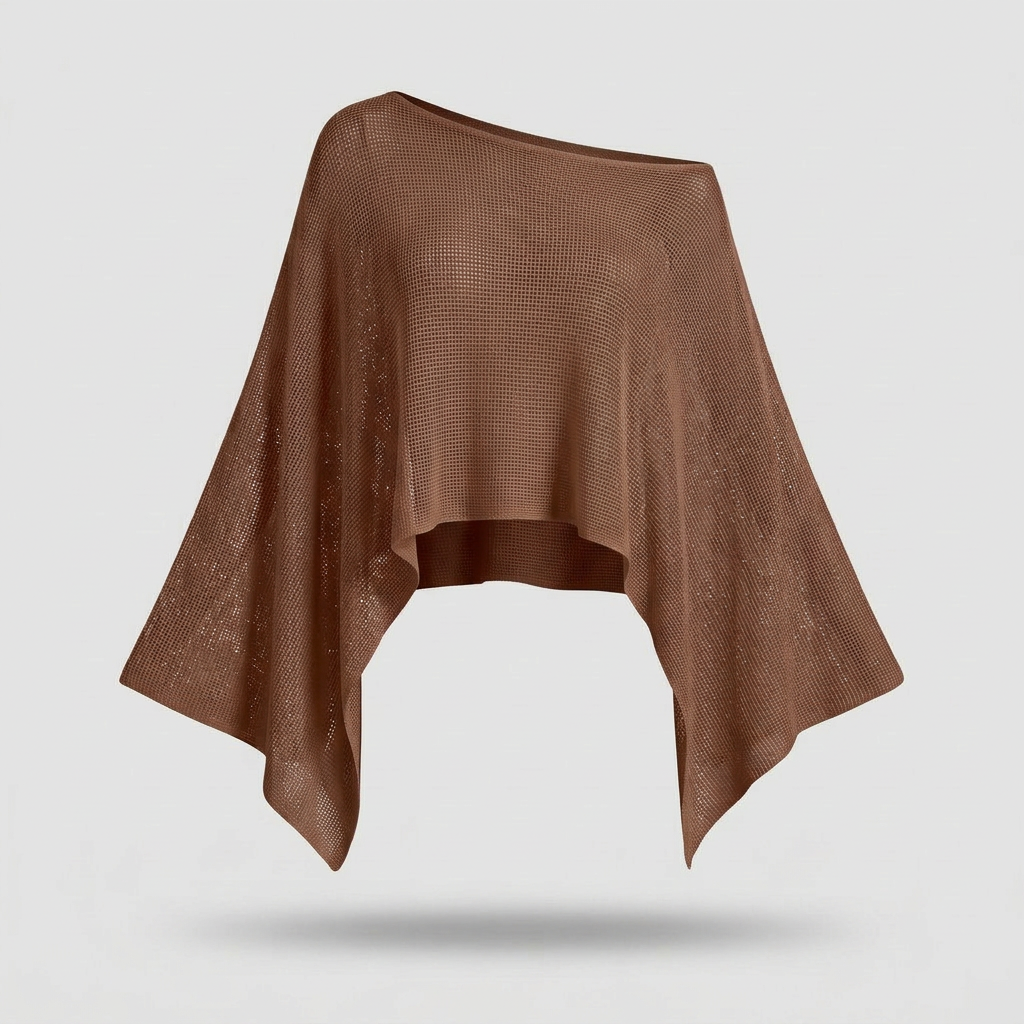 Faye Sheer Knit Poncho - Brown - front