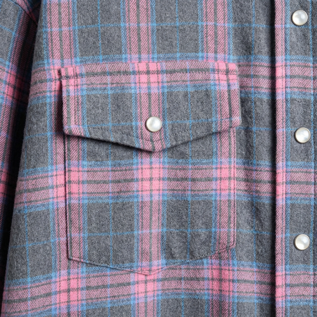 Frankie Oversized Plaid Flannel Shirt - Pink Plaid - detail