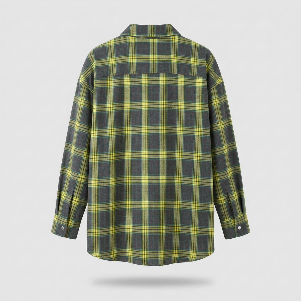 Frankie Oversized Plaid Flannel Shirt - Lime Plaid - back