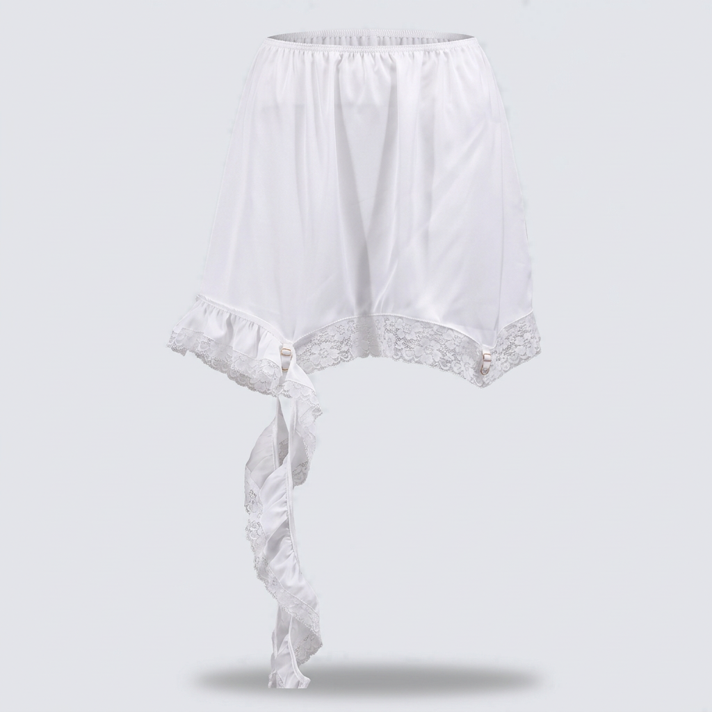 Giselle Lace-Hem Satin Mini Skirt - White - front