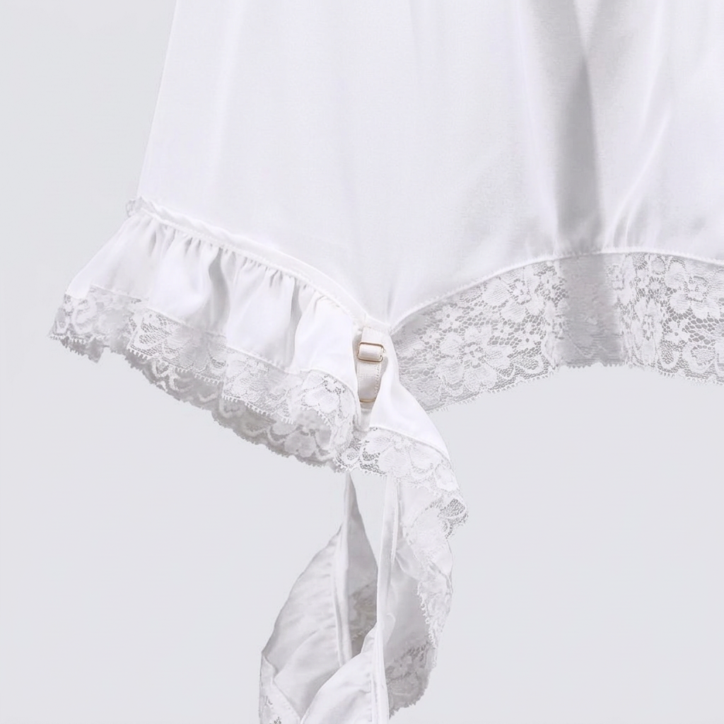 Giselle Lace-Hem Satin Mini Skirt - White - detail