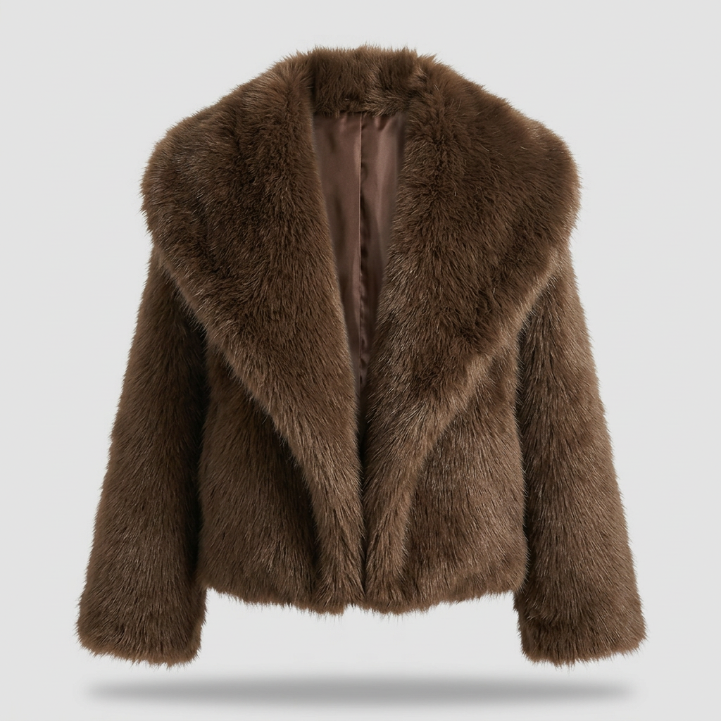 Greta Shaggy Faux Fur Jacket - Brown - front