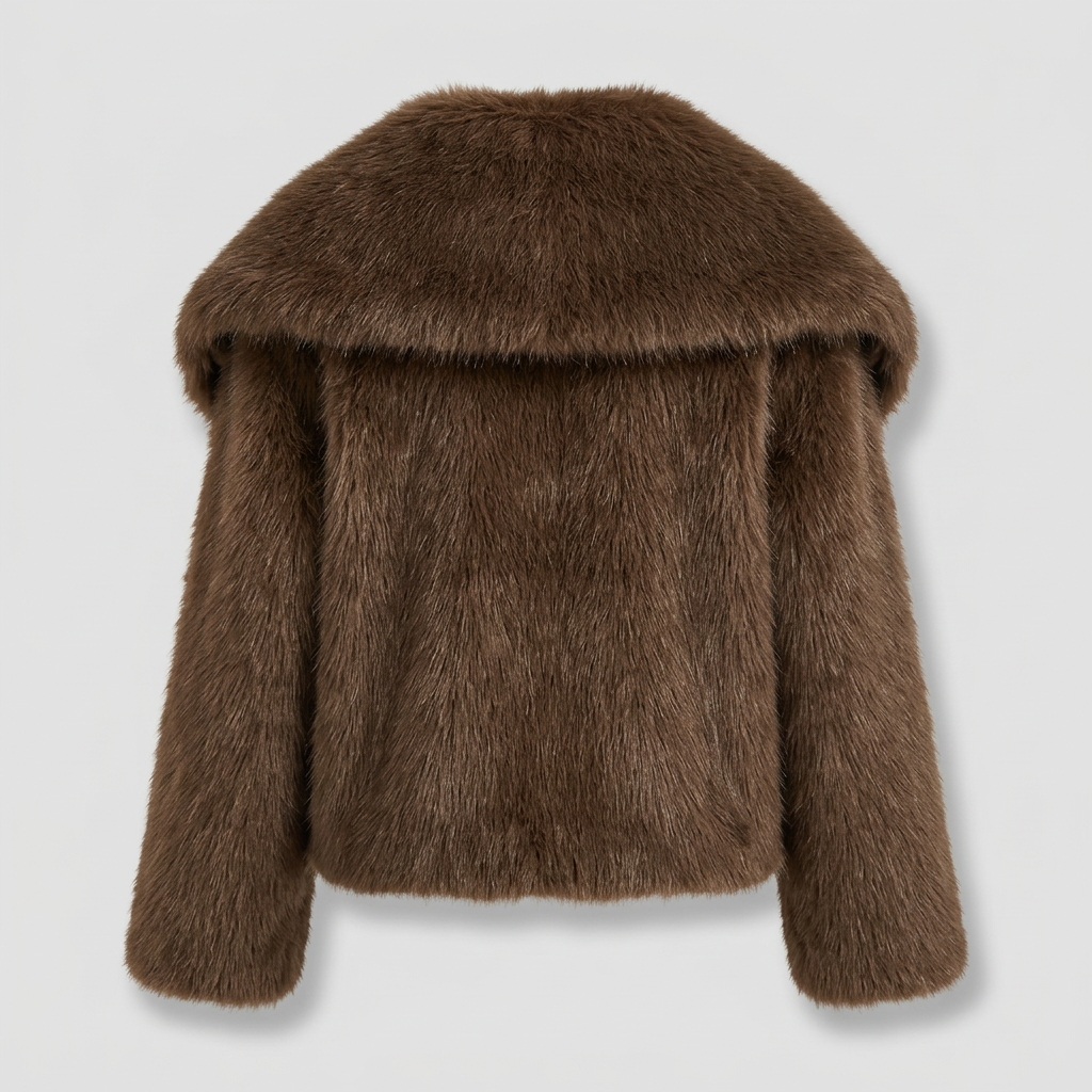 Greta Shaggy Faux Fur Jacket - Brown - back