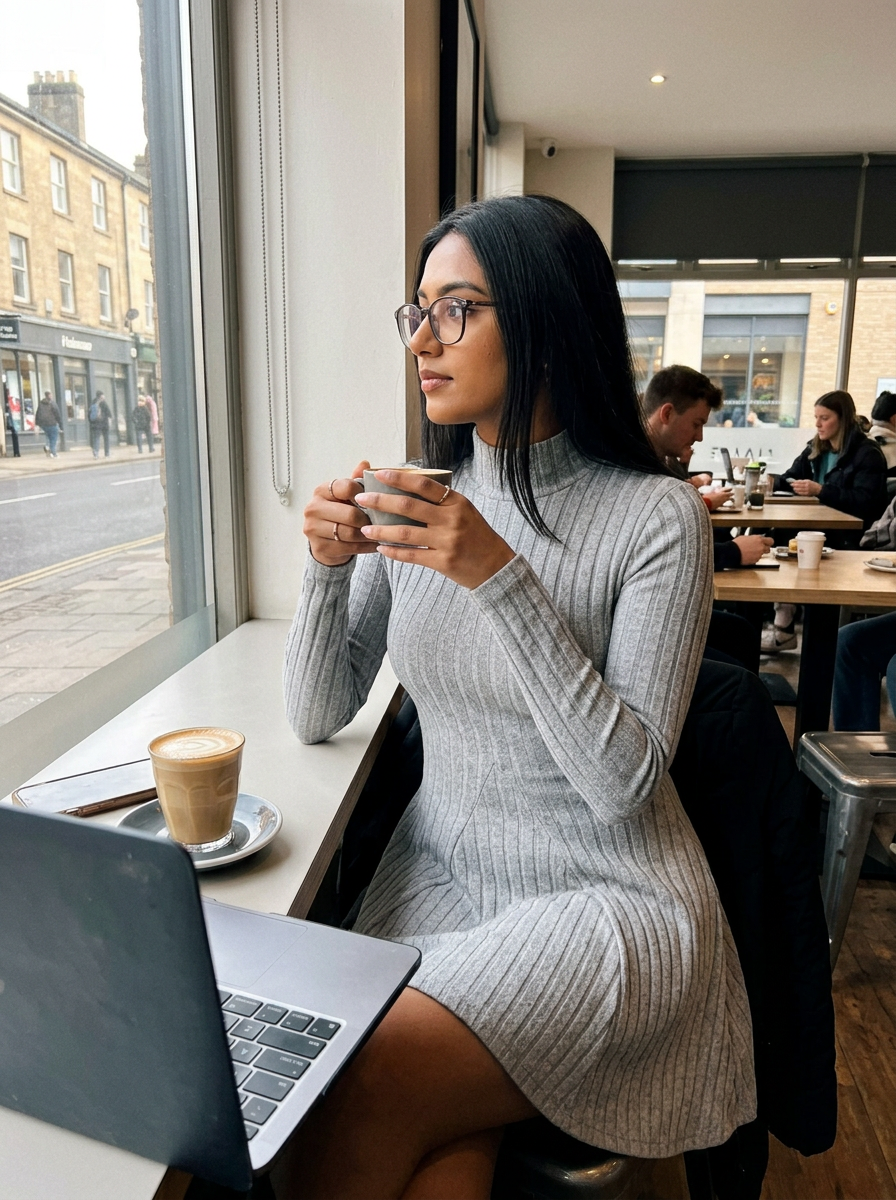 Sloane Ribbed Mock-Neck Skater Dress – how it looks worn