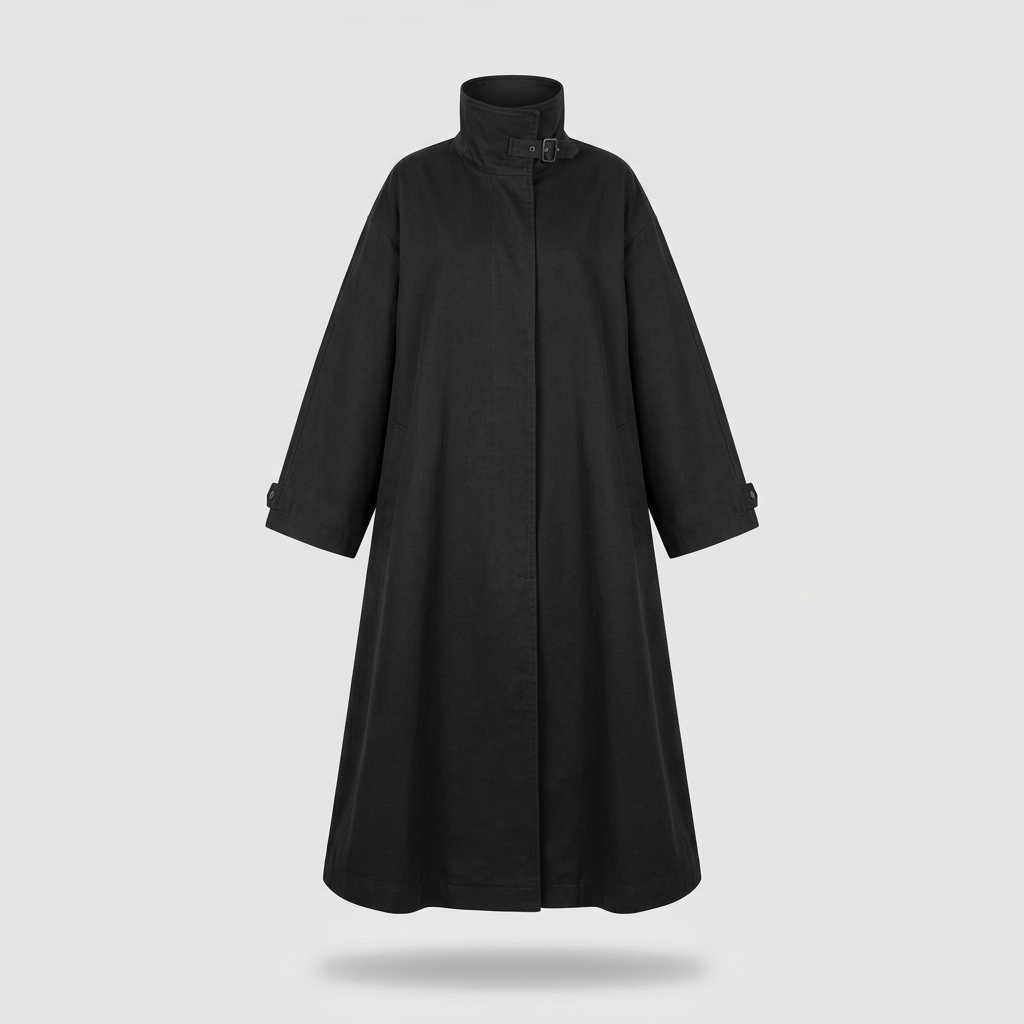 Hollis Stand-Collar Maxi Trench Coat - Black - front