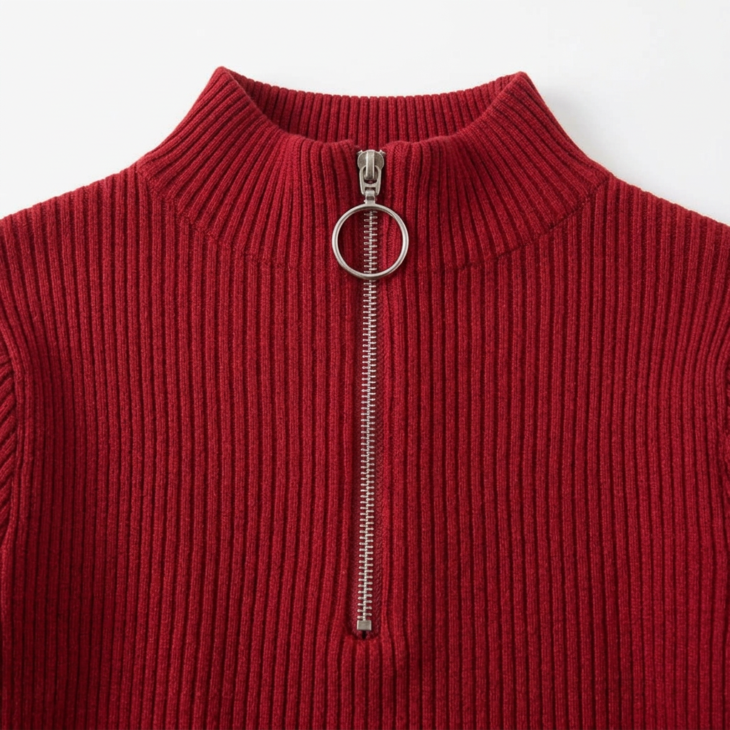 Ivy Ribbed Half-Zip Sweater - Red - detail