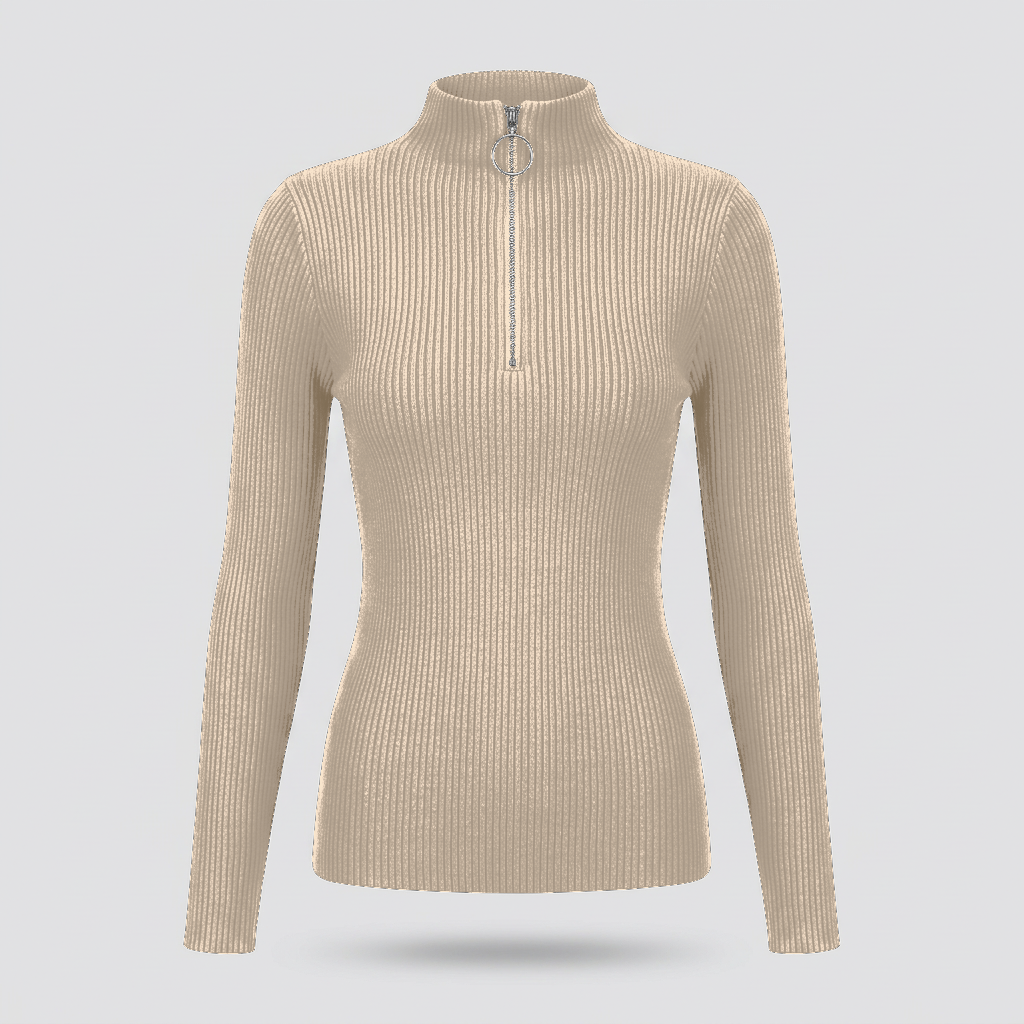 Ivy Ribbed Half-Zip Sweater - Cream - front