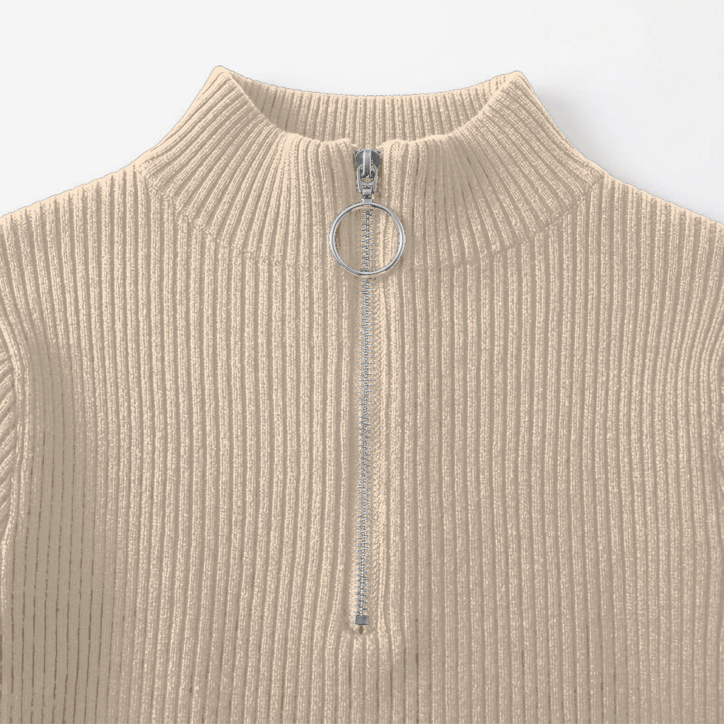 Ivy Ribbed Half-Zip Sweater - Cream - detail