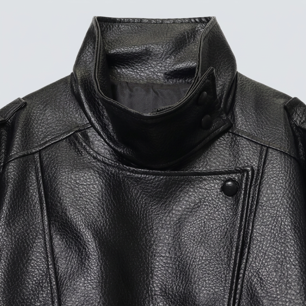 Juno Oversized Faux Leather Jacket - Black - detail