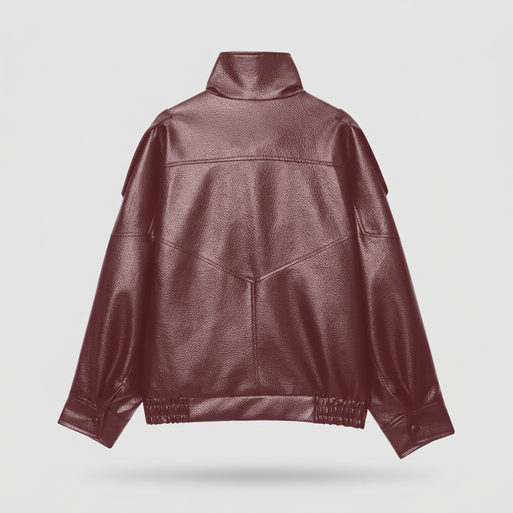 Juno Oversized Faux Leather Jacket - Burgundy - back