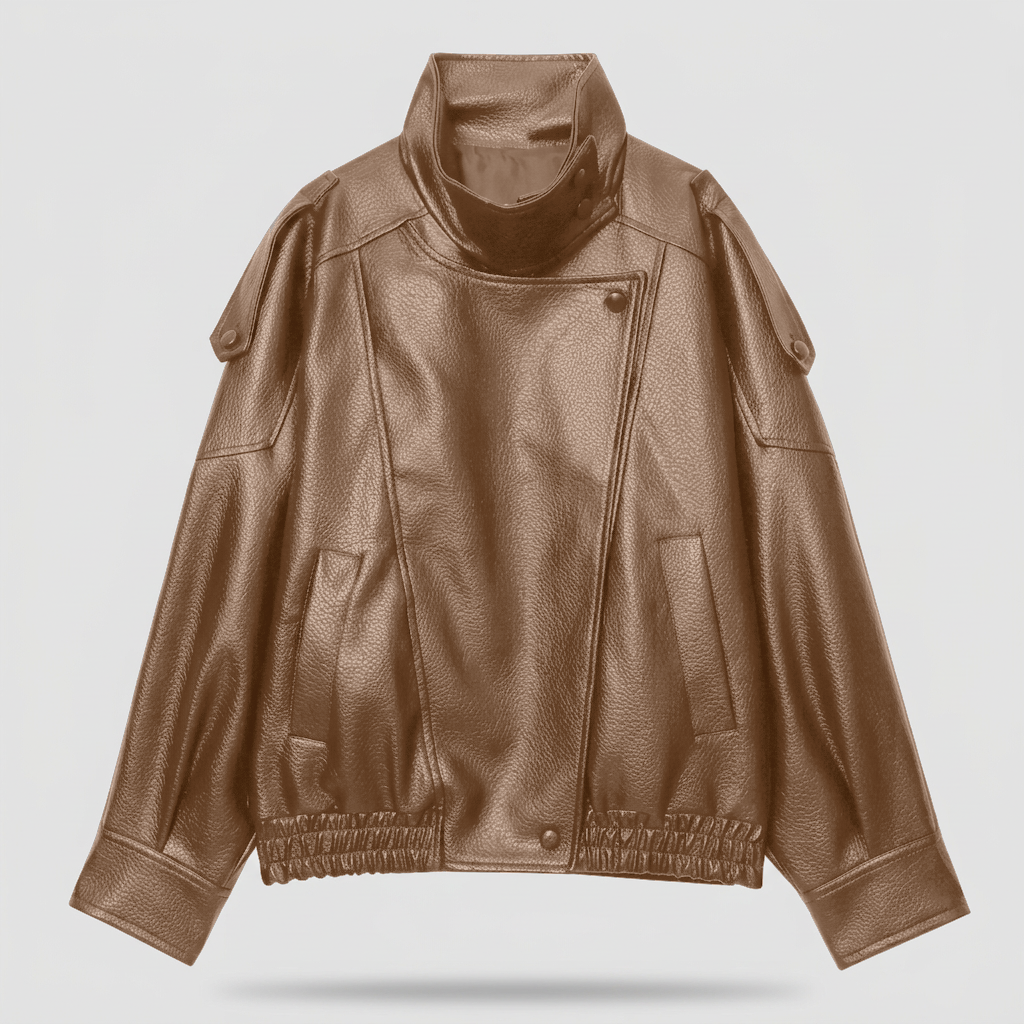 Juno Oversized Faux Leather Jacket - Camel - front