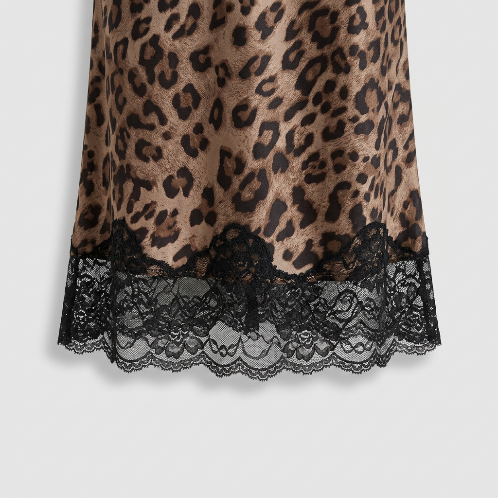 Savarra Leopard Skirt – lace hem detail