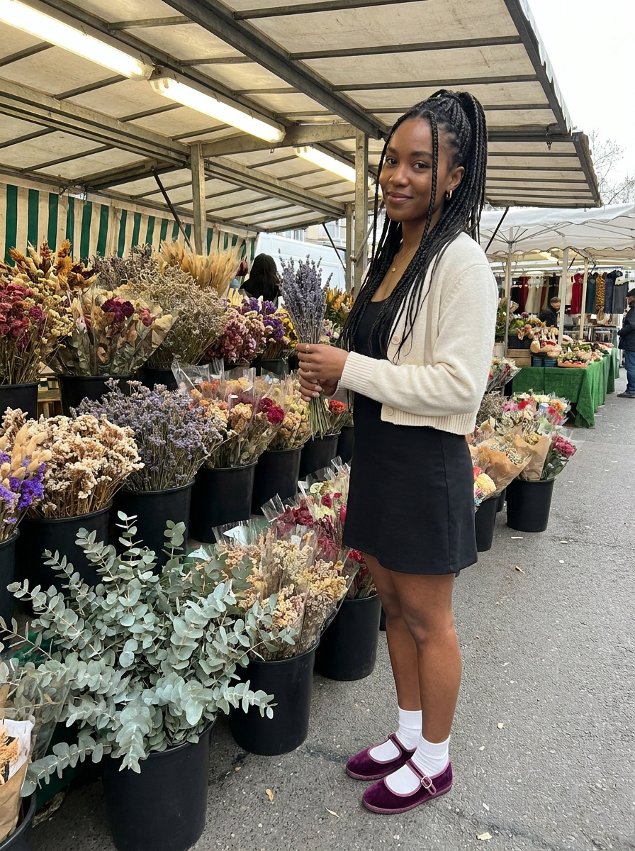 Romy Velvet Mary Jane Flats – how it looks worn