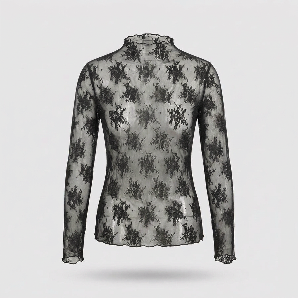 Liora Sheer Lace Mock-Neck Top - Black - front