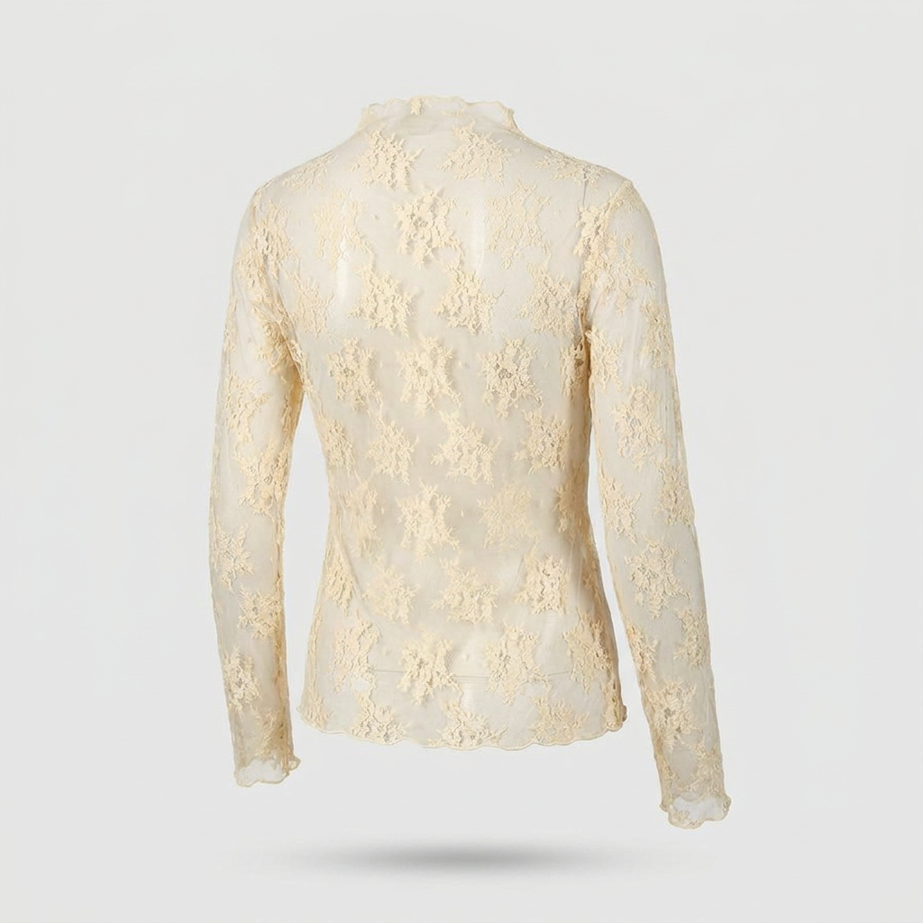 Liora Sheer Lace Mock-Neck Top - Cream - back