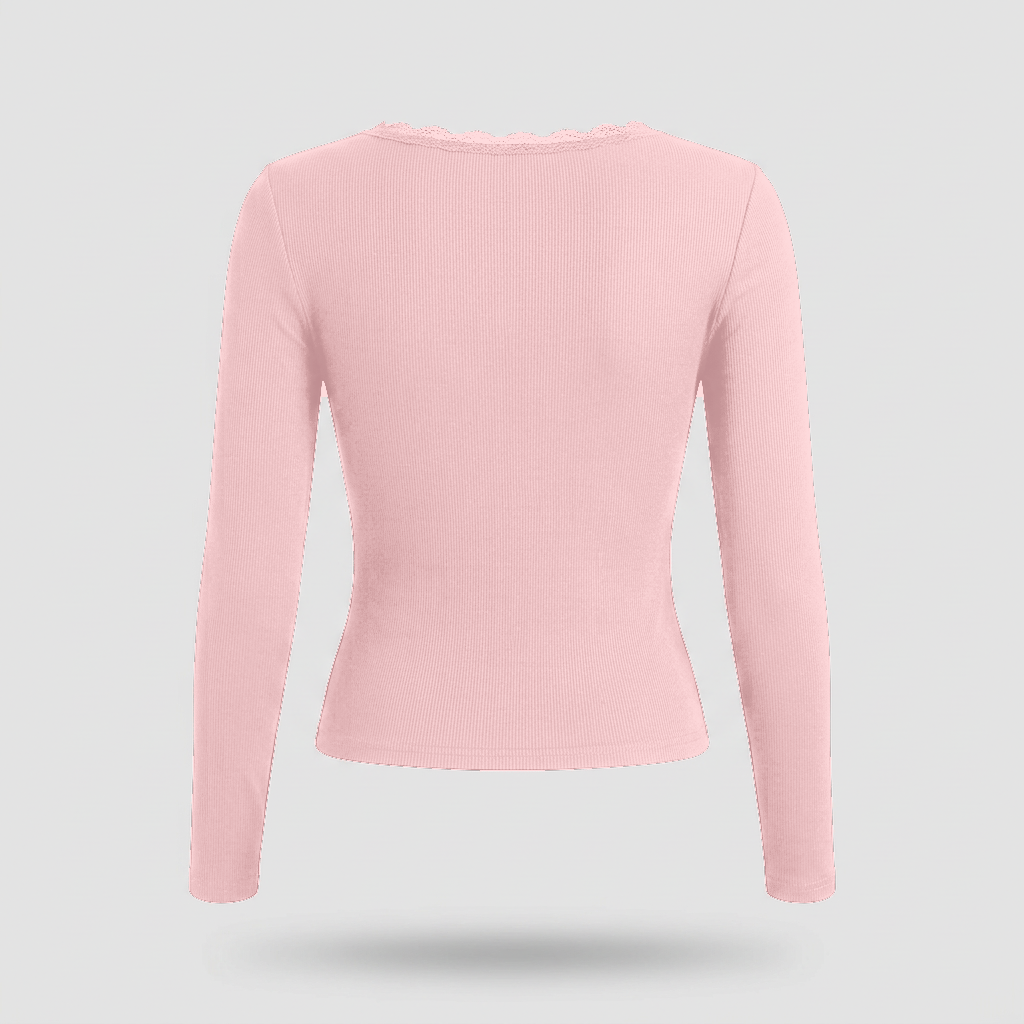 Lottie Lace-Trim Henley Top - Pink - back
