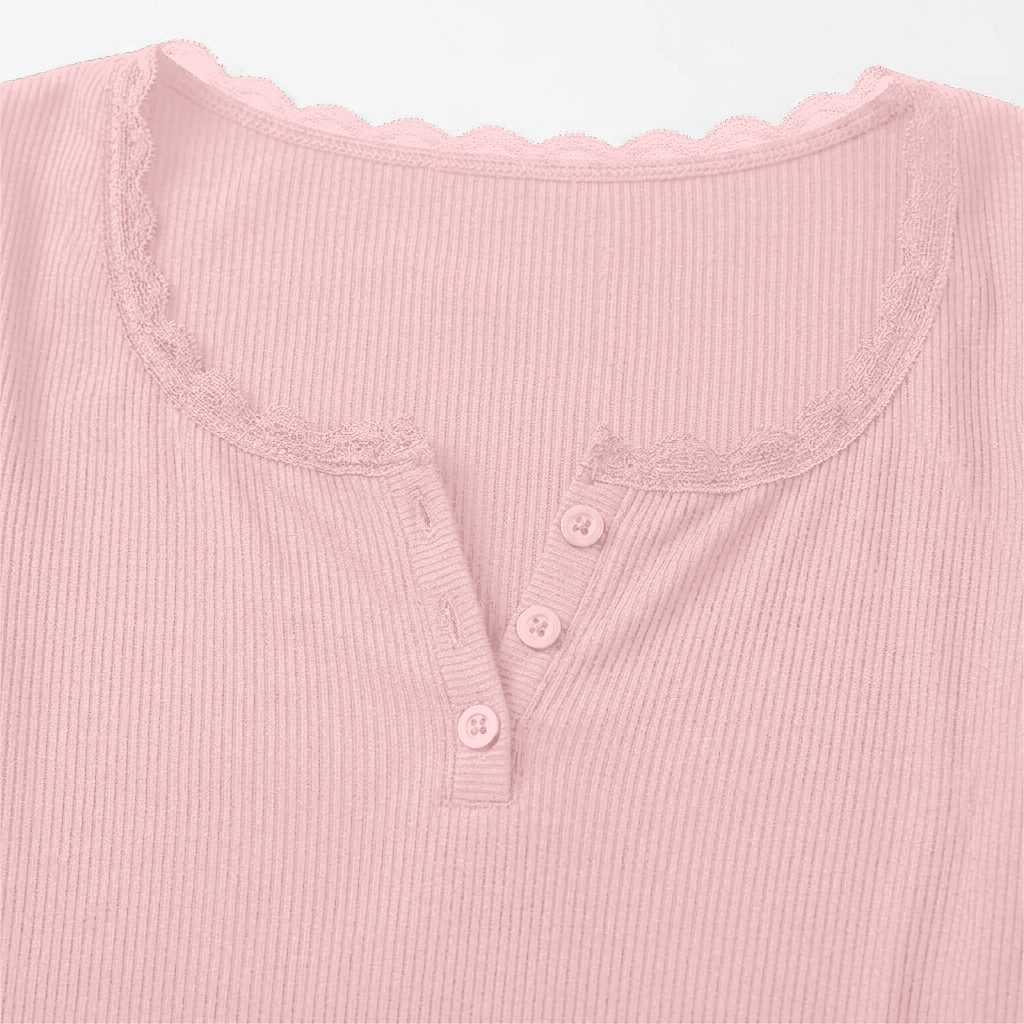 Lottie Lace-Trim Henley Top - Pink - detail