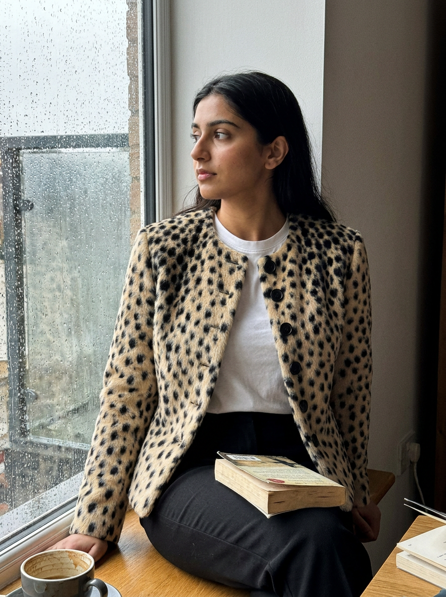 Colette Cheetah Plush Jacket – how it looks worn