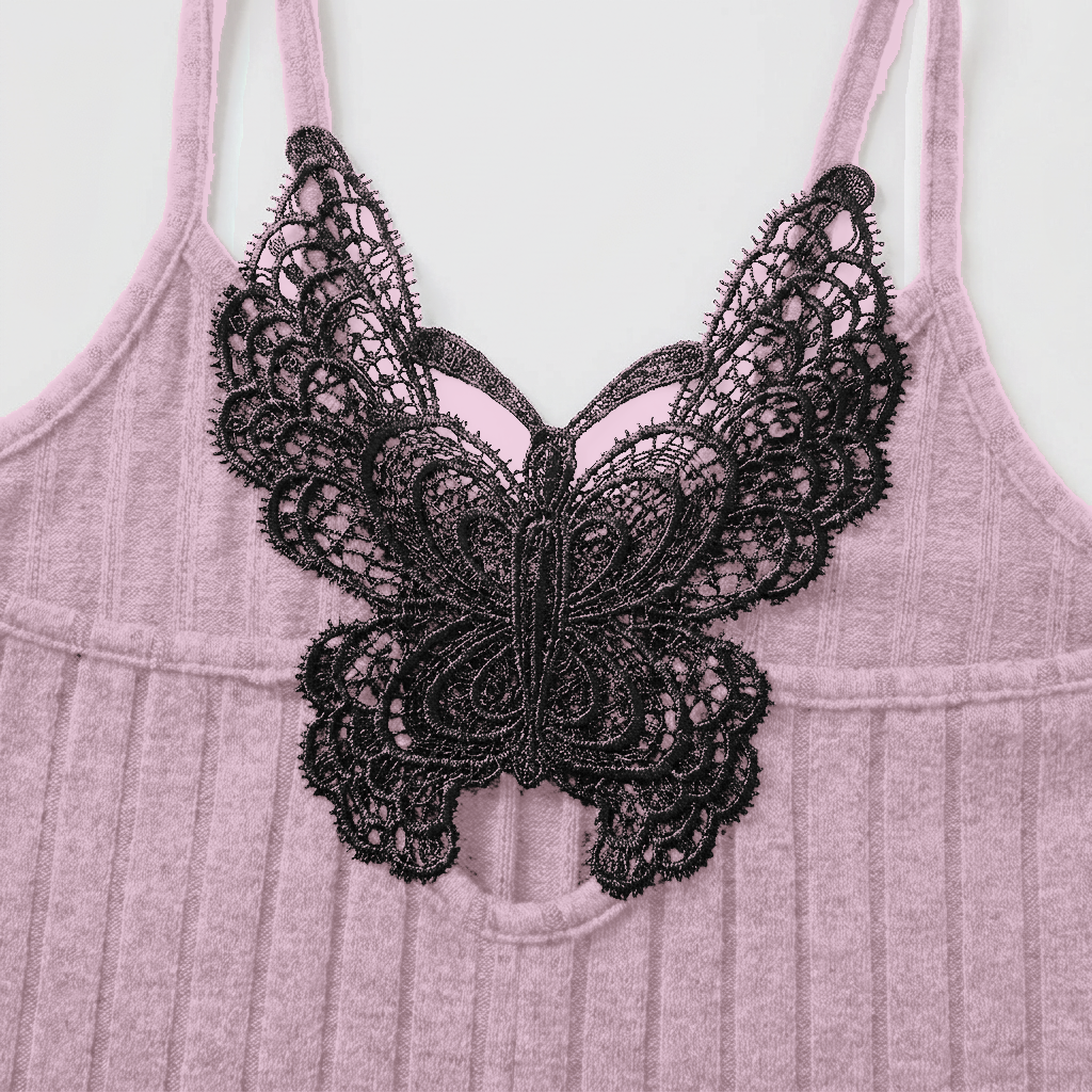 Mirabel Butterfly Lace Rib Romper - Mauve - detail