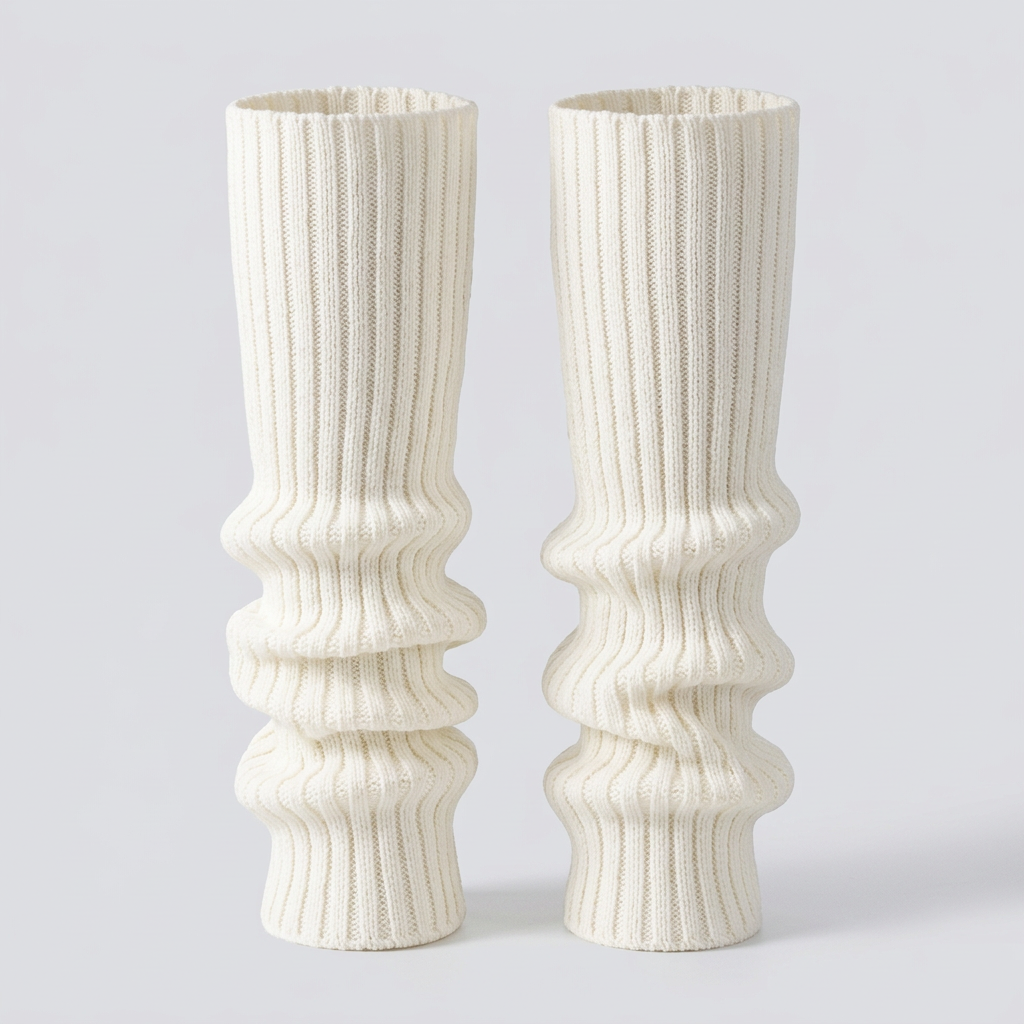 Nola Ribbed Leg Warmers - Ivory White - front