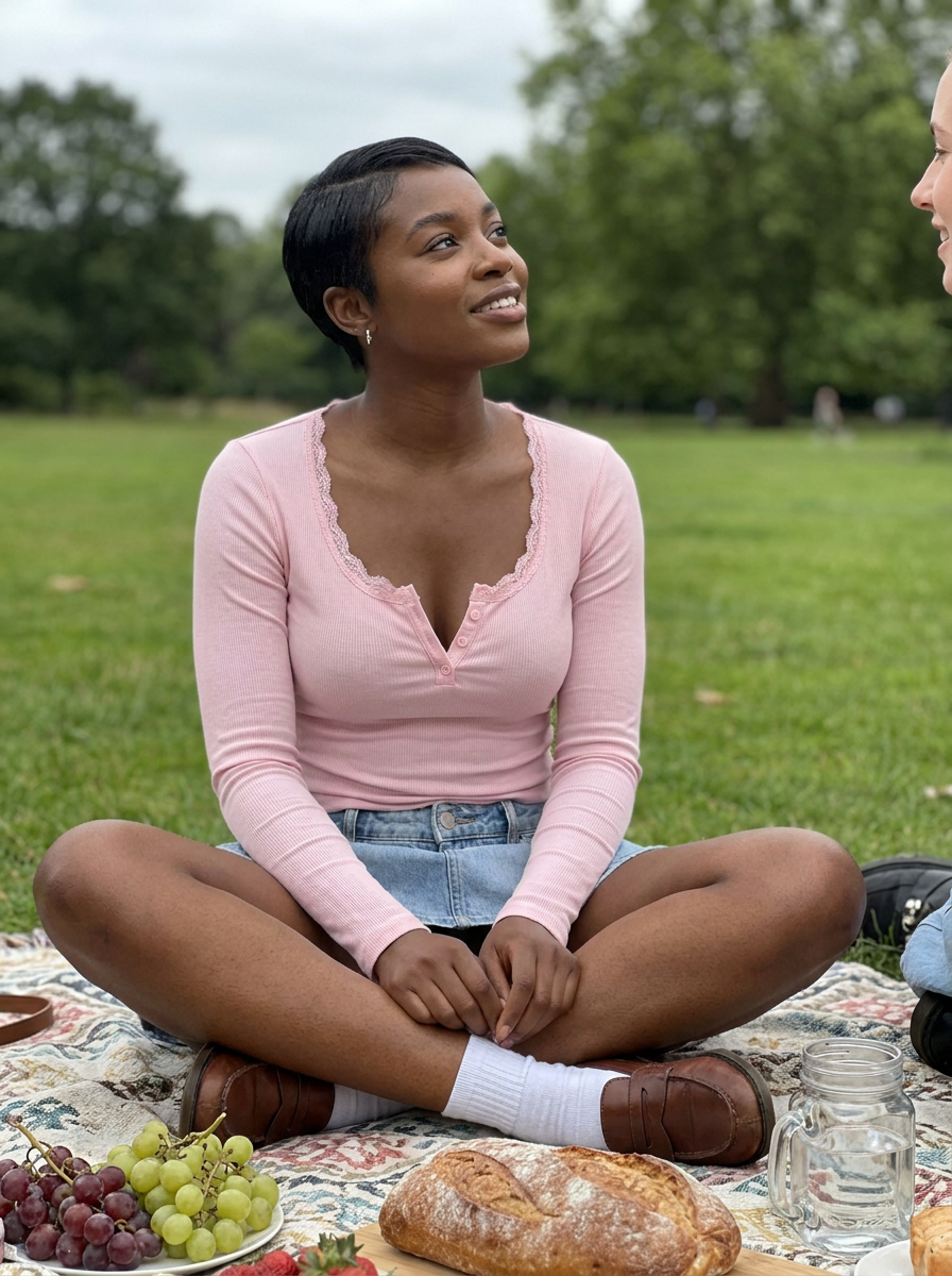 Lottie Lace-Trim Henley Top – how it looks worn