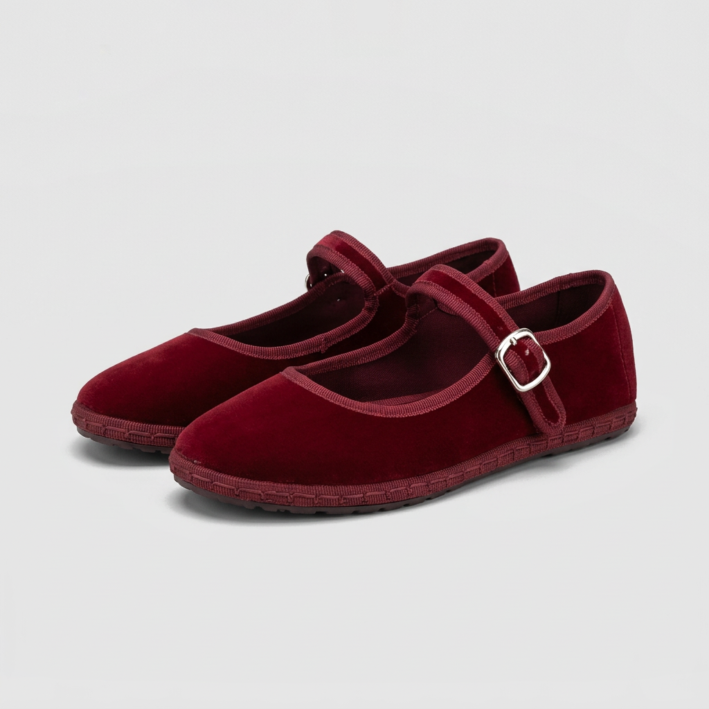 Romy Velvet Mary Jane Flats - Bordeaux - front