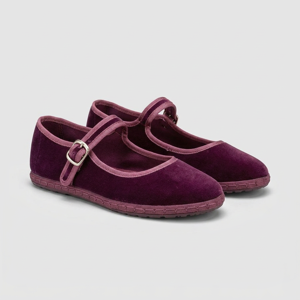 Romy Velvet Mary Jane Flats - Plum - front